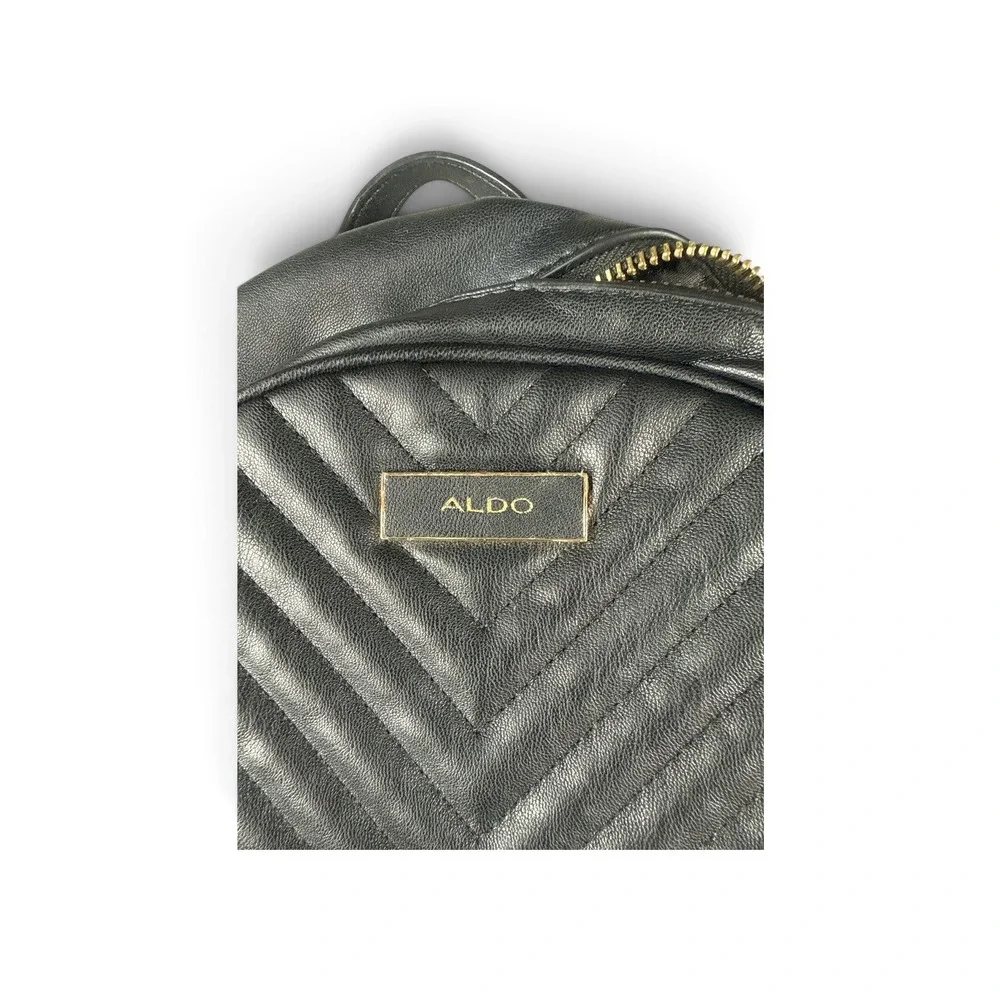 Aldo Black Quilted Mini Backpack Gold Hardware Chevron Diamond Faux Leather Bag